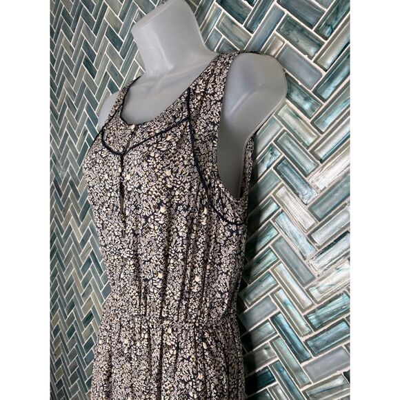 LUCKY BRAND CREAM NAVY BLUE DITSY FLORAL LONG SKINNY LEG ROMPER JUMPSUIT BOHO S - Picture 7 of 11